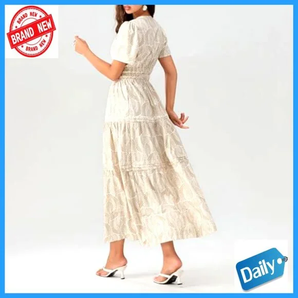 Short Sleeve V-Neck Maxi Dress with Smocked Waist and Pockets - Picture 5 of 7